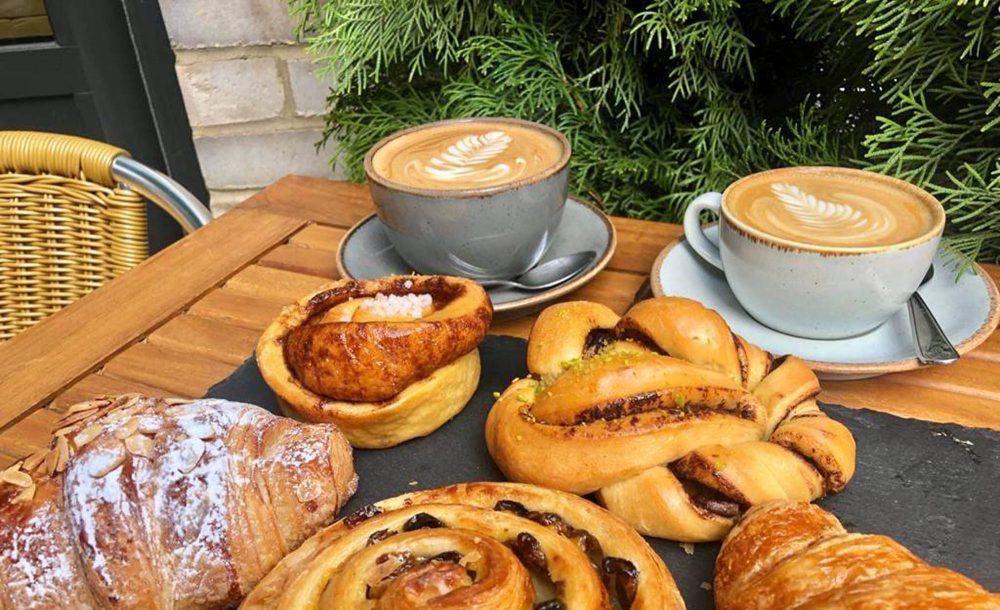 Pastries and coffee Burnt Umber Brasserie in London Field's