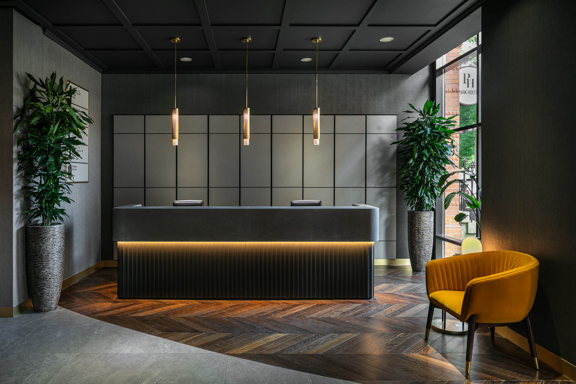 Reception area of coworking space, Park House, Leeds City Centre