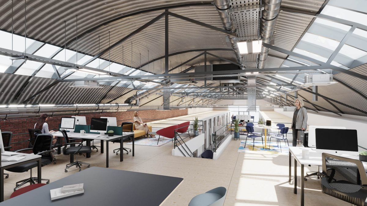 Mezzanine level with coworking space in The Backyard Co in Cricklewood