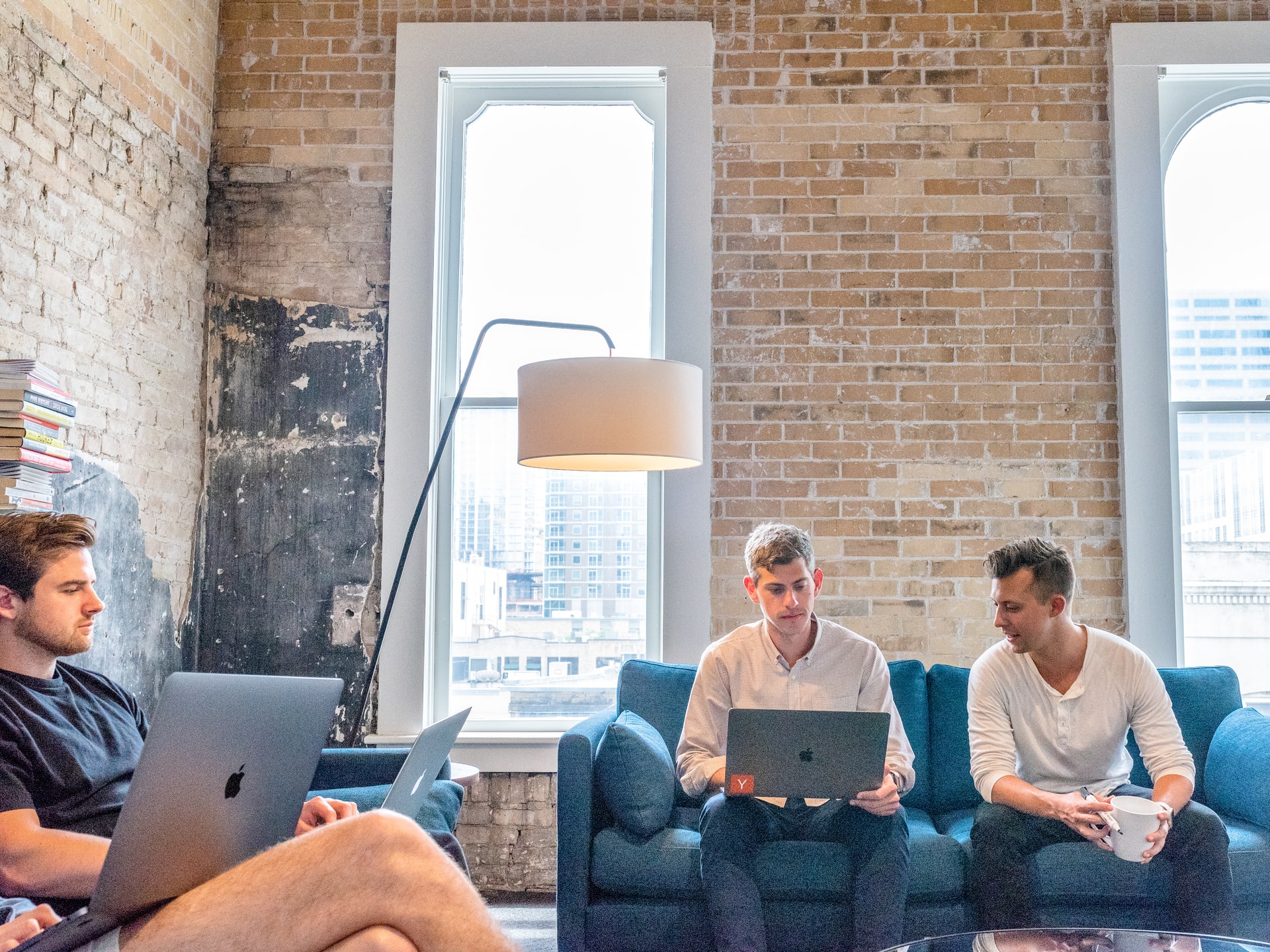 Remote workers collaborating in a coworking space