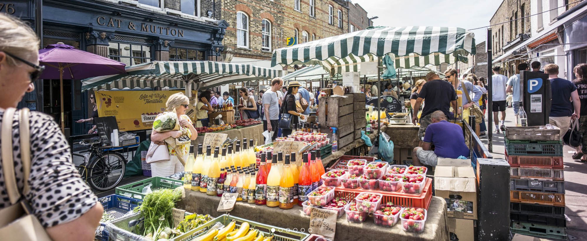 Broadway Market, busy shot of people shopping, London Field's, Hackney