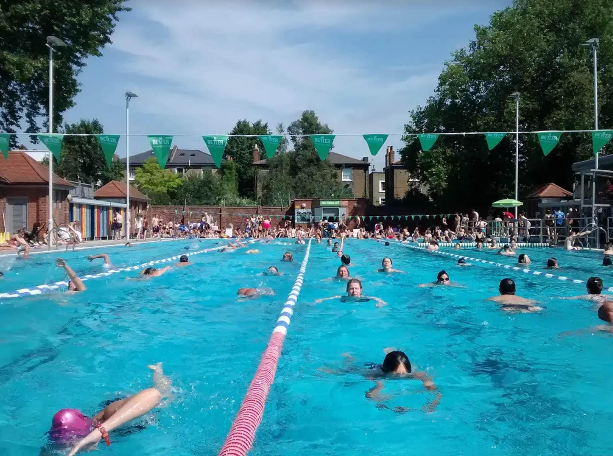 People swimming in lido in London Field's, Hackney